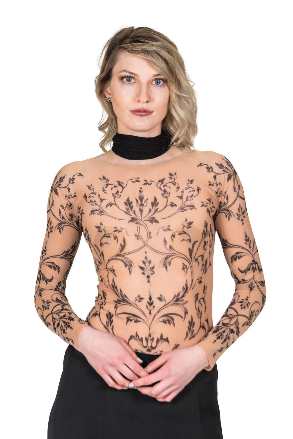 Filigree Fleur-de-Lis Lacework Mesh Tattoo Shirt