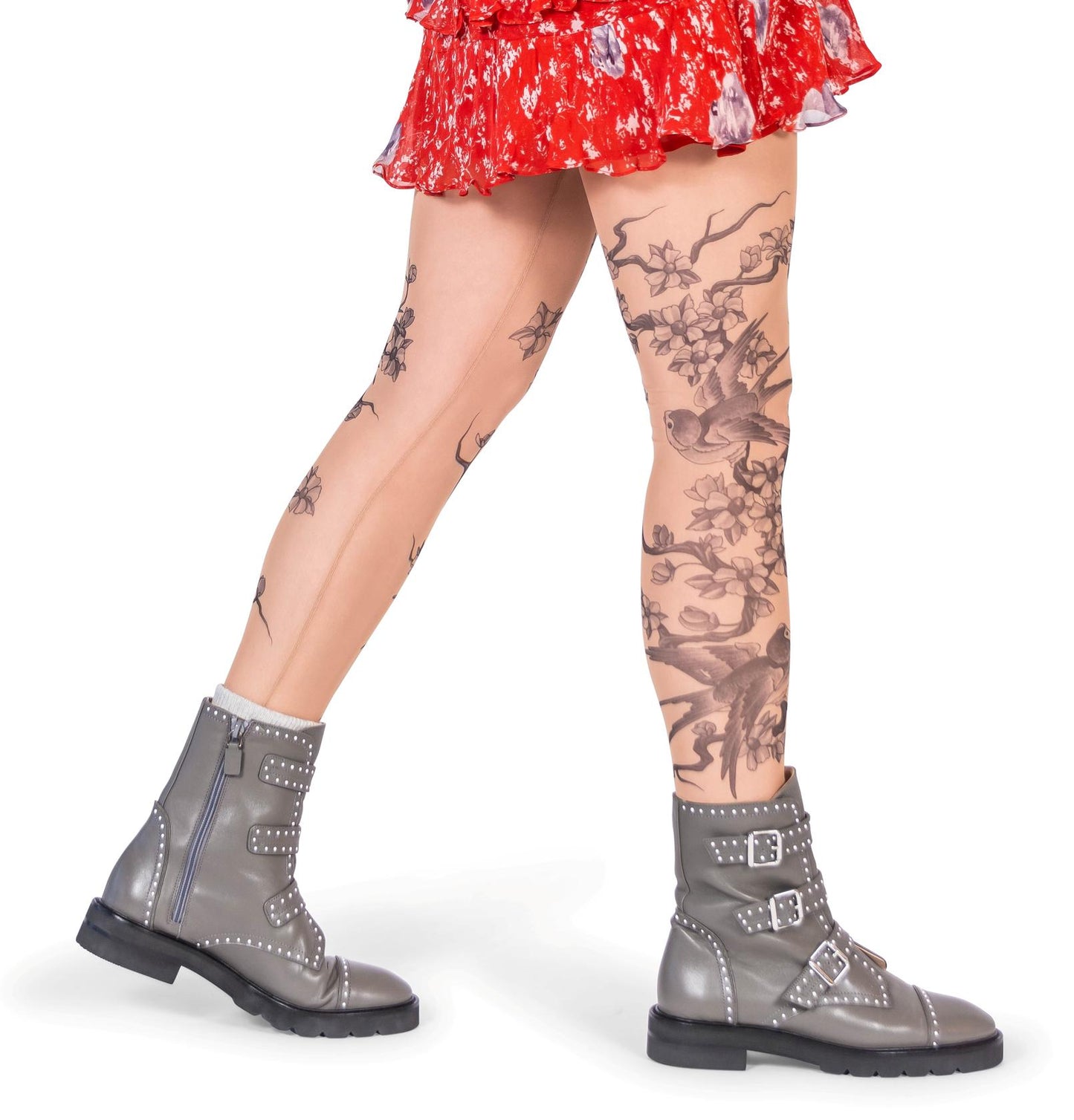 Grey Birds Sparrows Tattoo Leggings