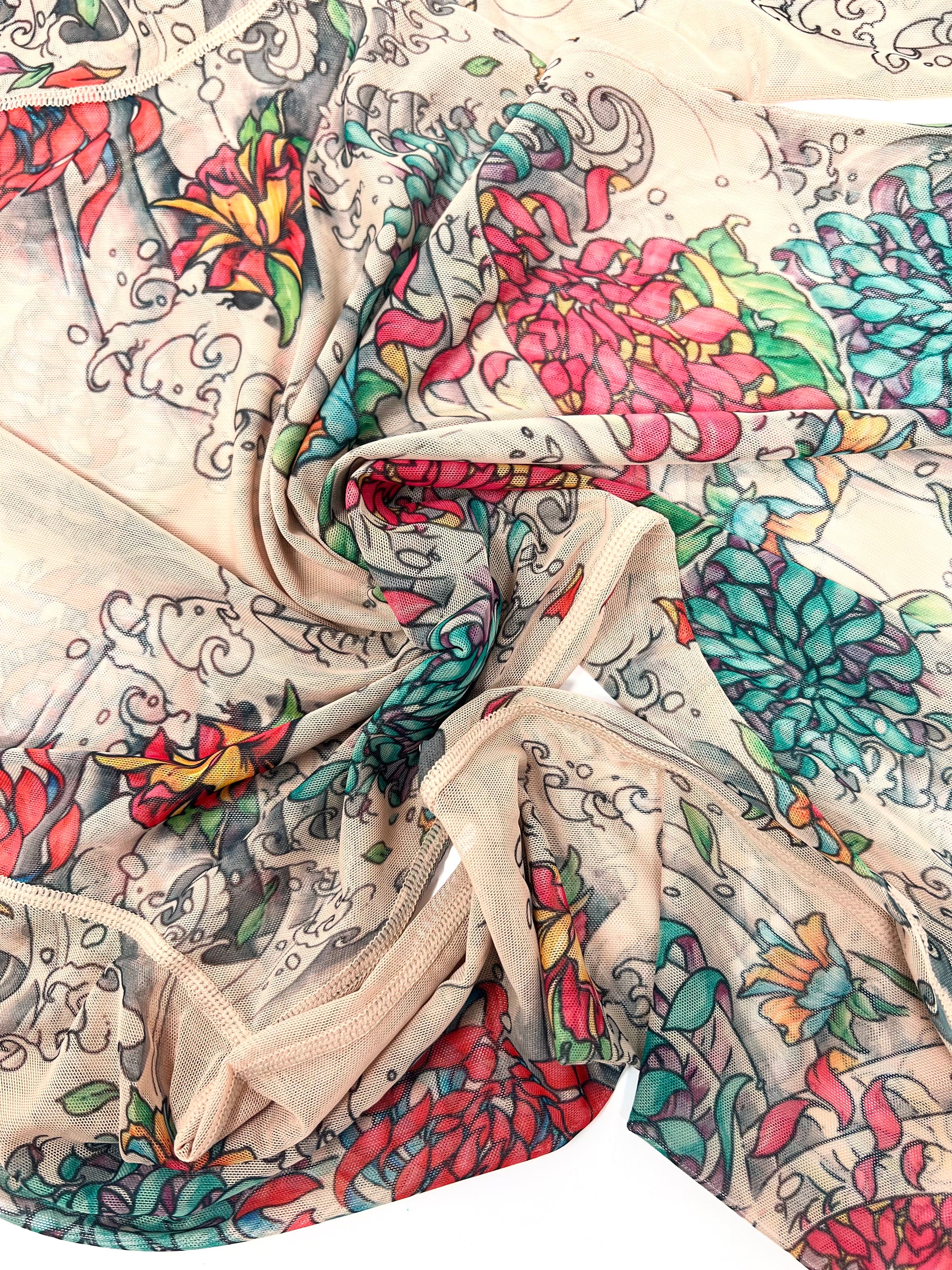 Mums Mesh Tattoo Shirt - Chrysanthemums, Peonies and Water Artwork