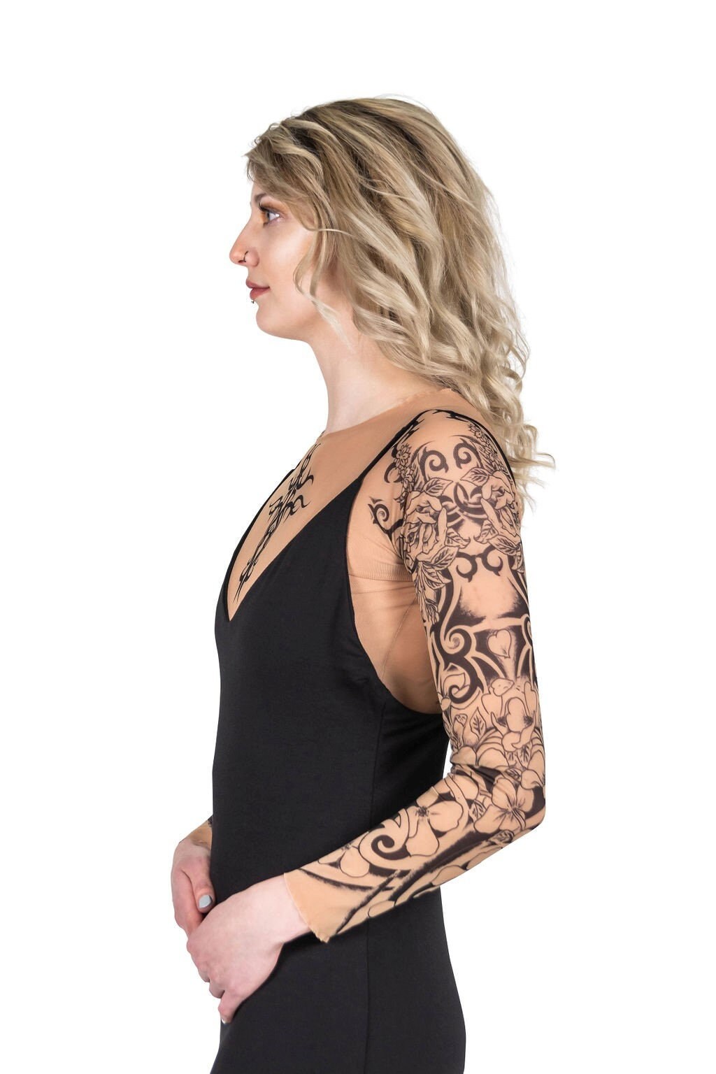 Flamenco Pure Faith Rose Tribal Cross Mesh Tattoo Shirt