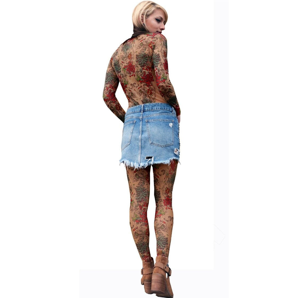 Chrysanthemum Irezumi Flowers Mesh Tattoo Shirt