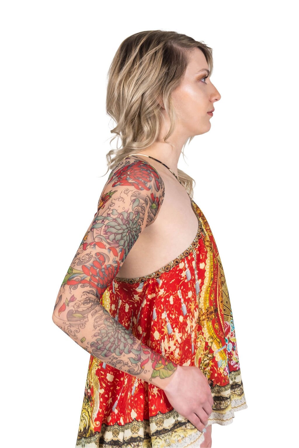 Chrysanthemum Flowers Mesh Tattoo Shrug