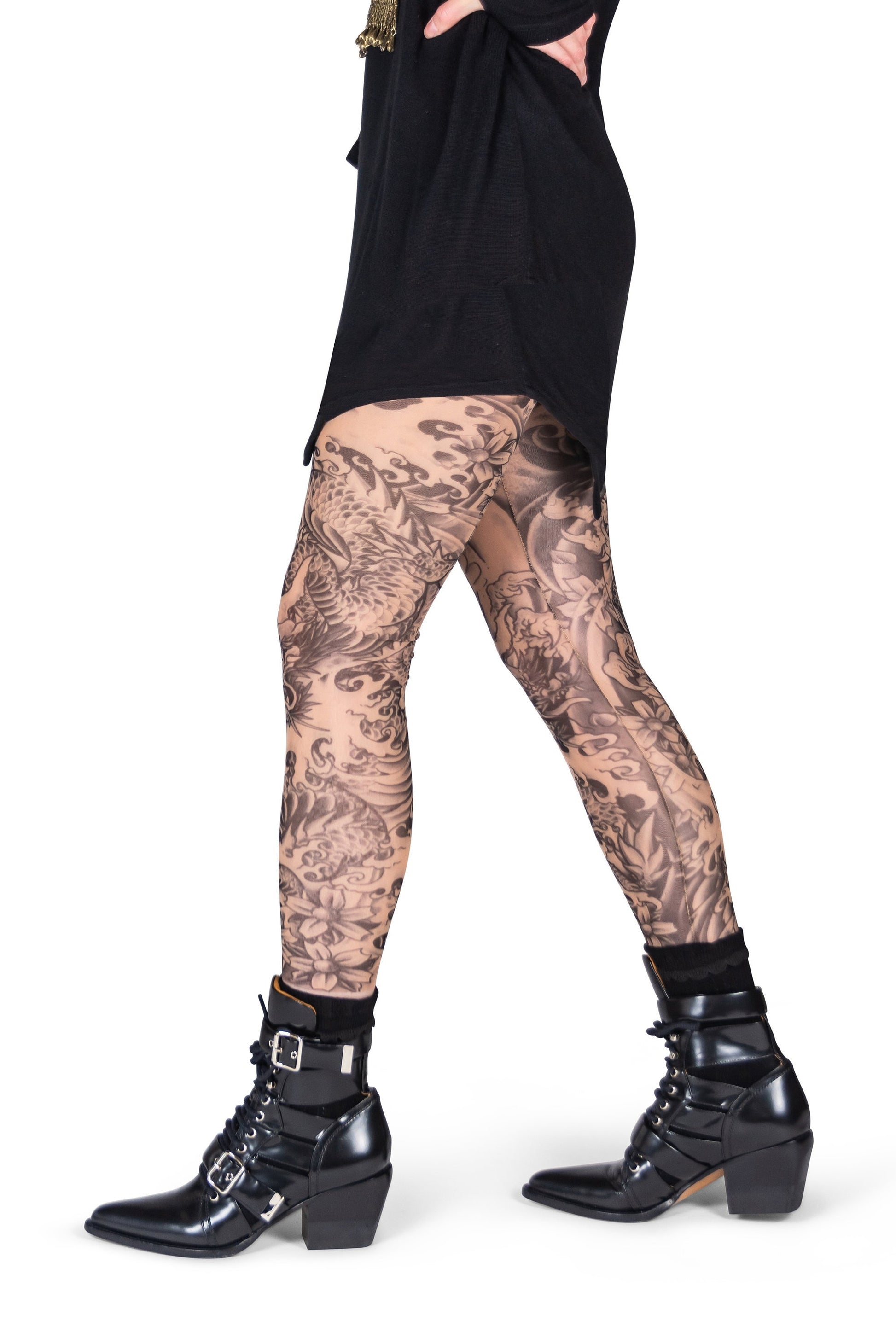 Dragon Blackwork Irezumi Tattoo Leggings