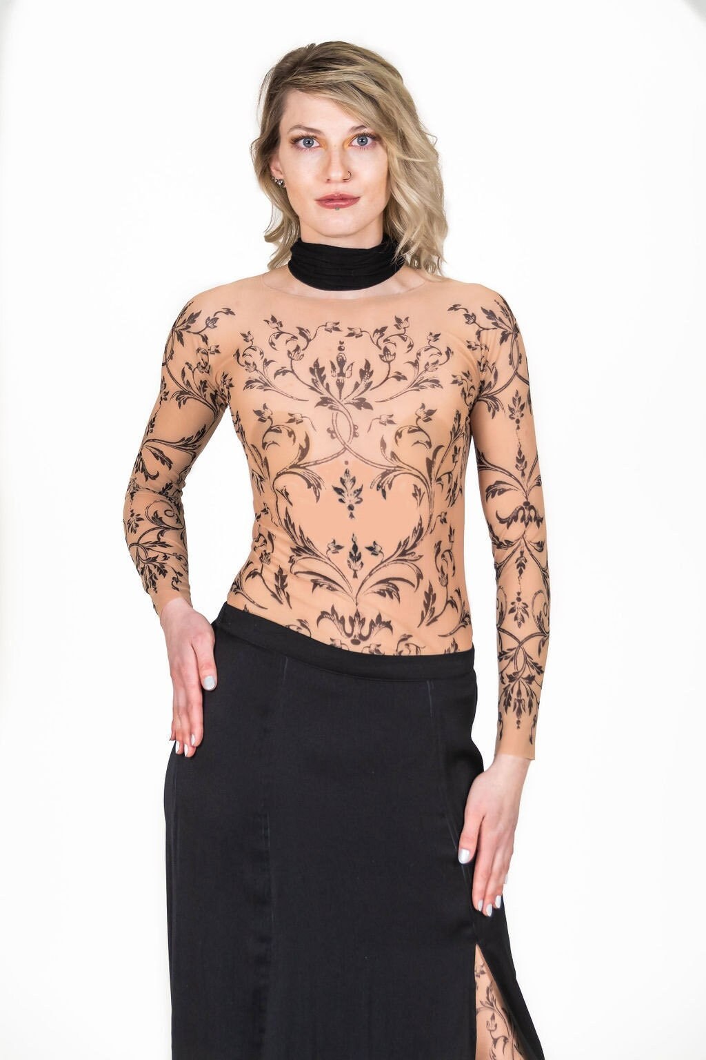 Filigree Fleur-de-Lis Lacework Mesh Tattoo Shirt