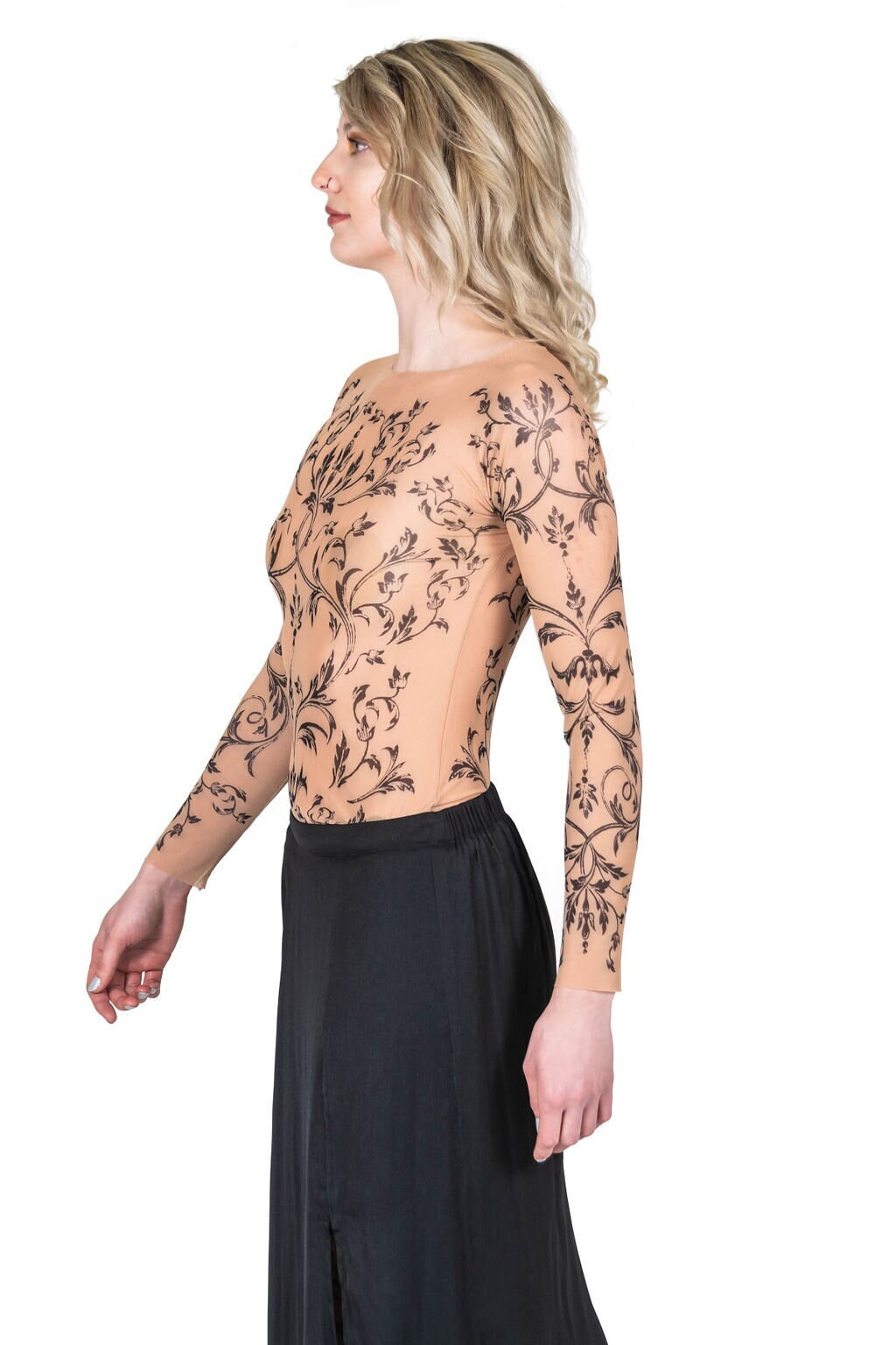 Filigree Fleur-de-Lis Lacework Mesh Tattoo Shirt