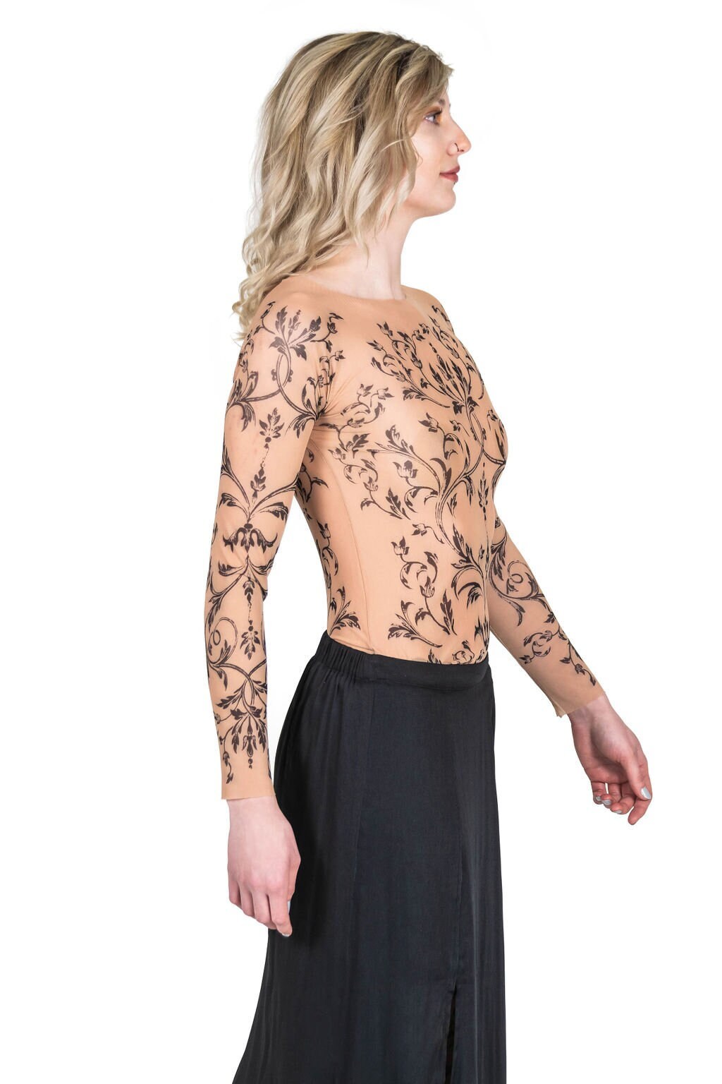 Filigree Fleur-de-Lis Lacework Mesh Tattoo Shirt