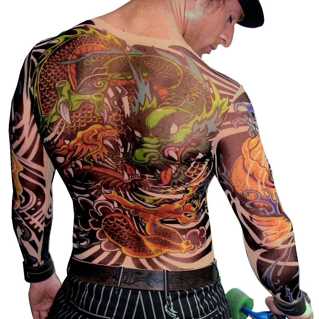 Men's Dragon Koi Irezumi Japanese Style Mesh Tattoo Shirt