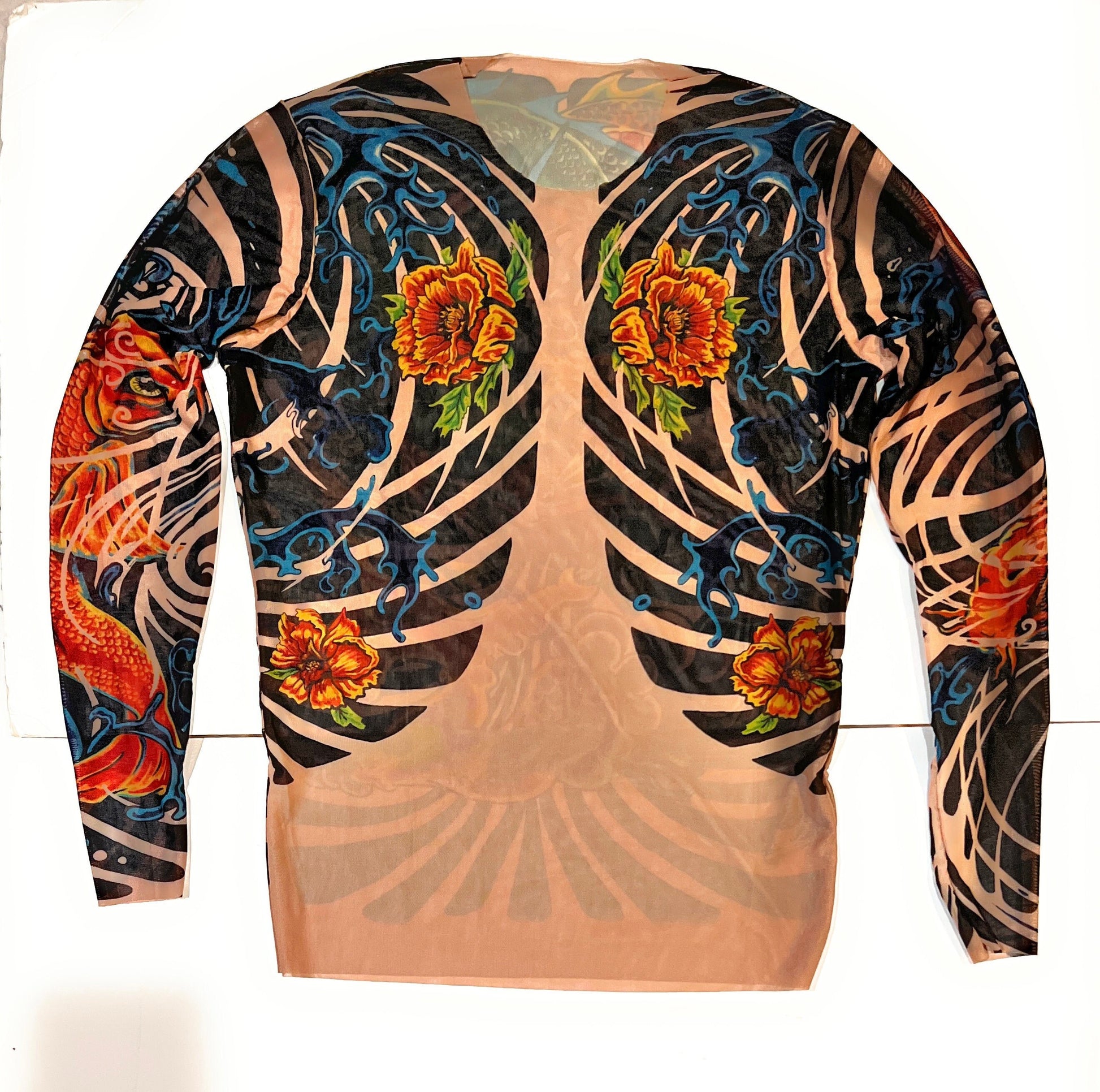 Men's Dragon Koi Irezumi Japanese Style Mesh Tattoo Shirt