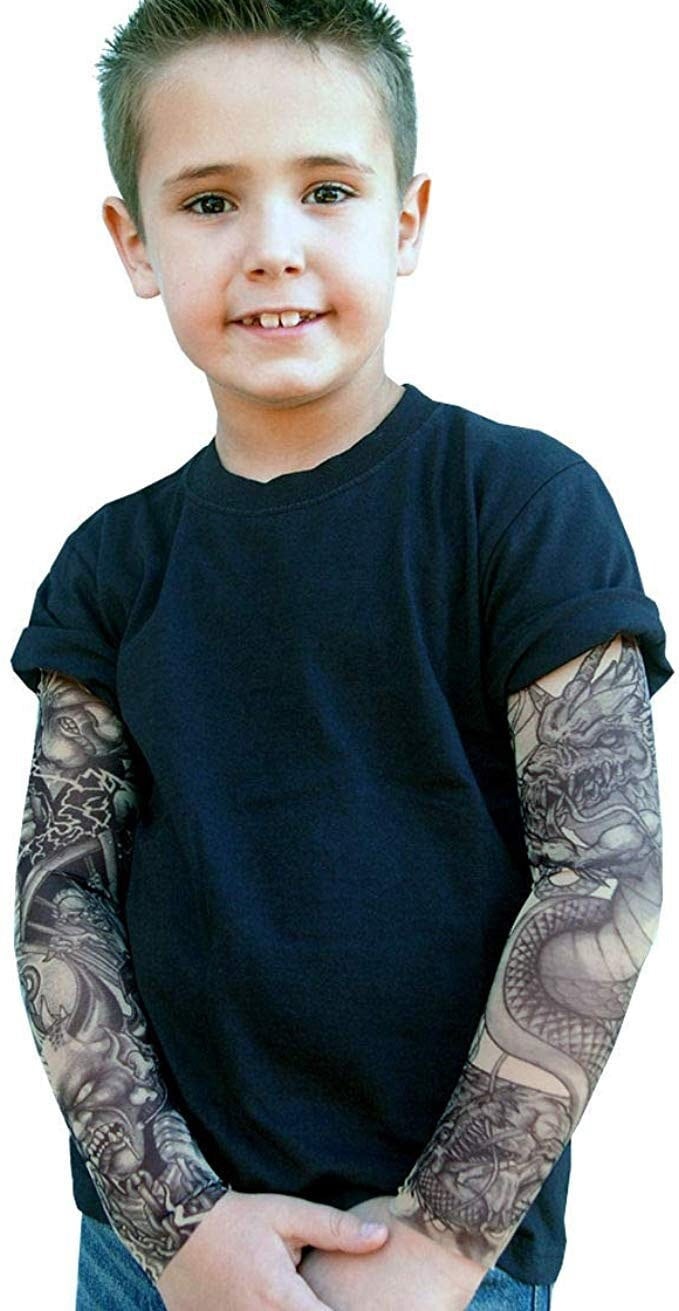 Grim Reaper Frankenstein Kids Tee Shirt with  Blackwork Tattoo Sleeves