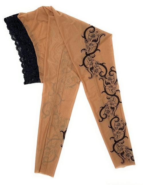 Black Lily Floral Tribal Art Tattoo Leggings