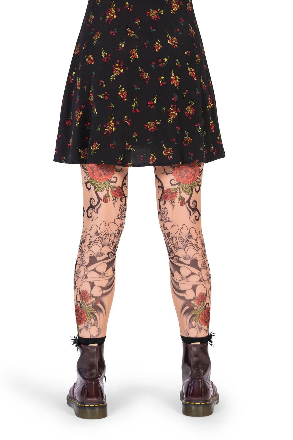 Flamenco Roses and Black Tribal Art Tattoo Leggings