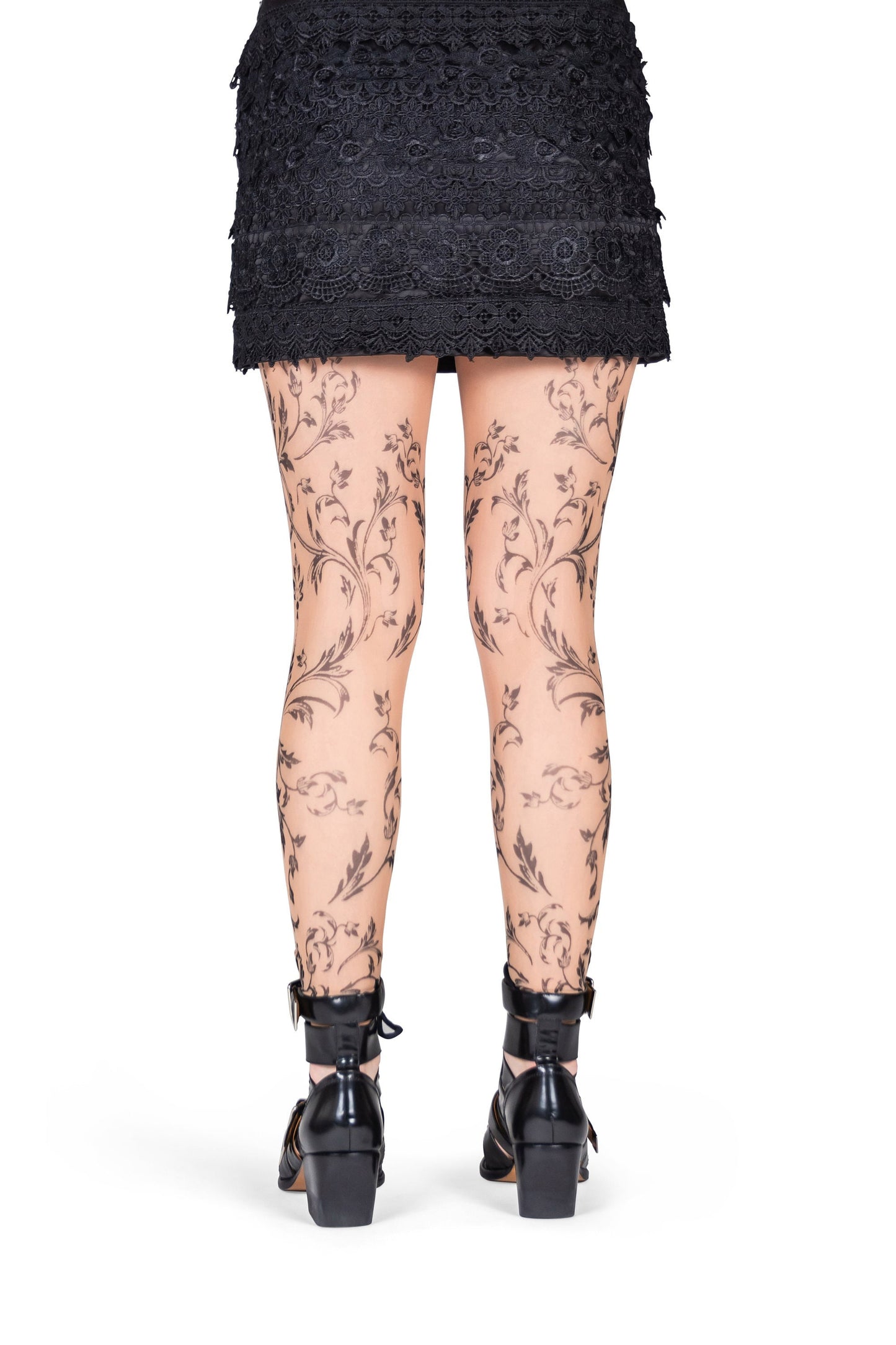 Filigree Fleur-de-Lis Lace Blackwork Tattoo Leggings