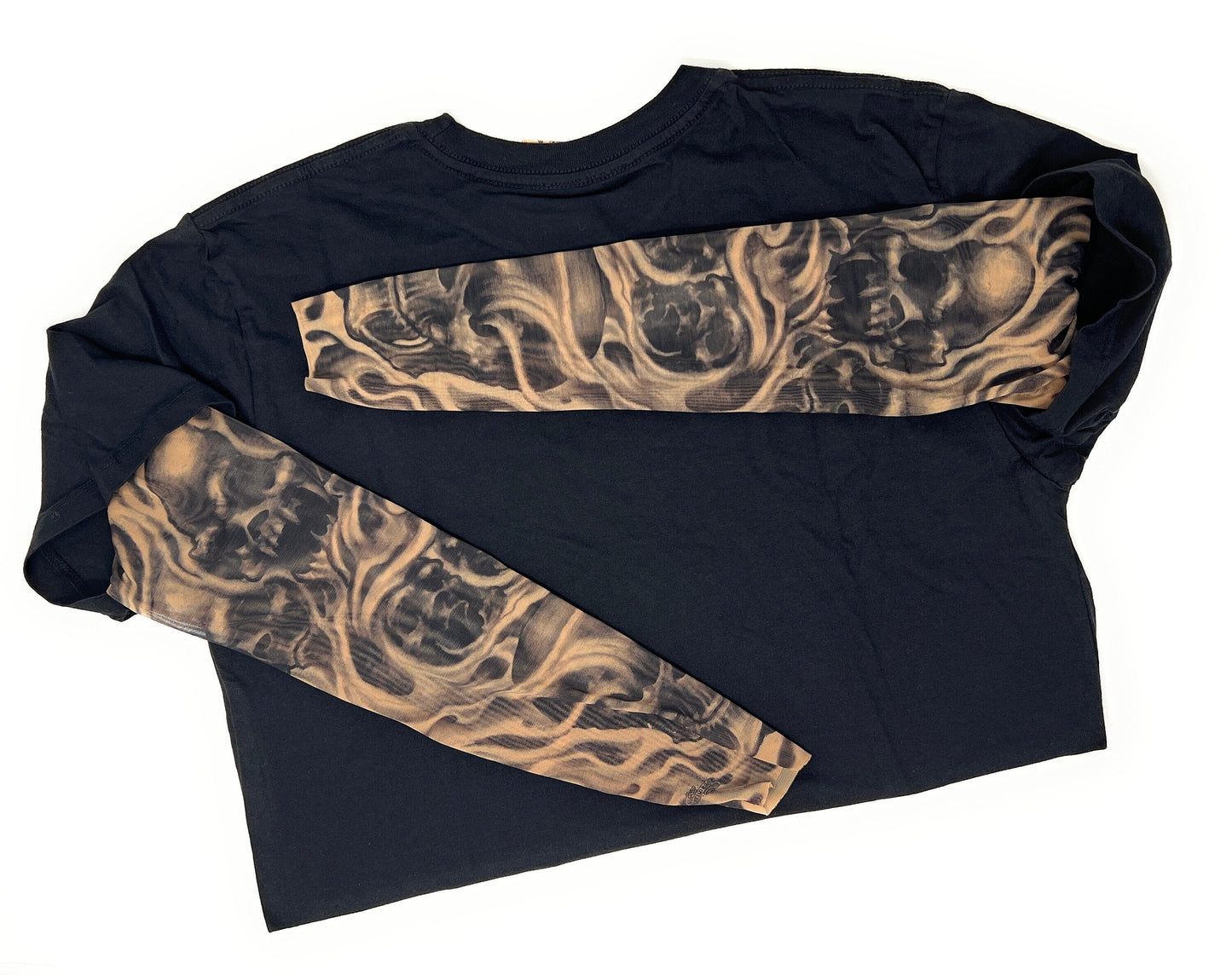 Mens Demonica Skulls Cotton Black Tee Shirt with Tattoo Sleeves