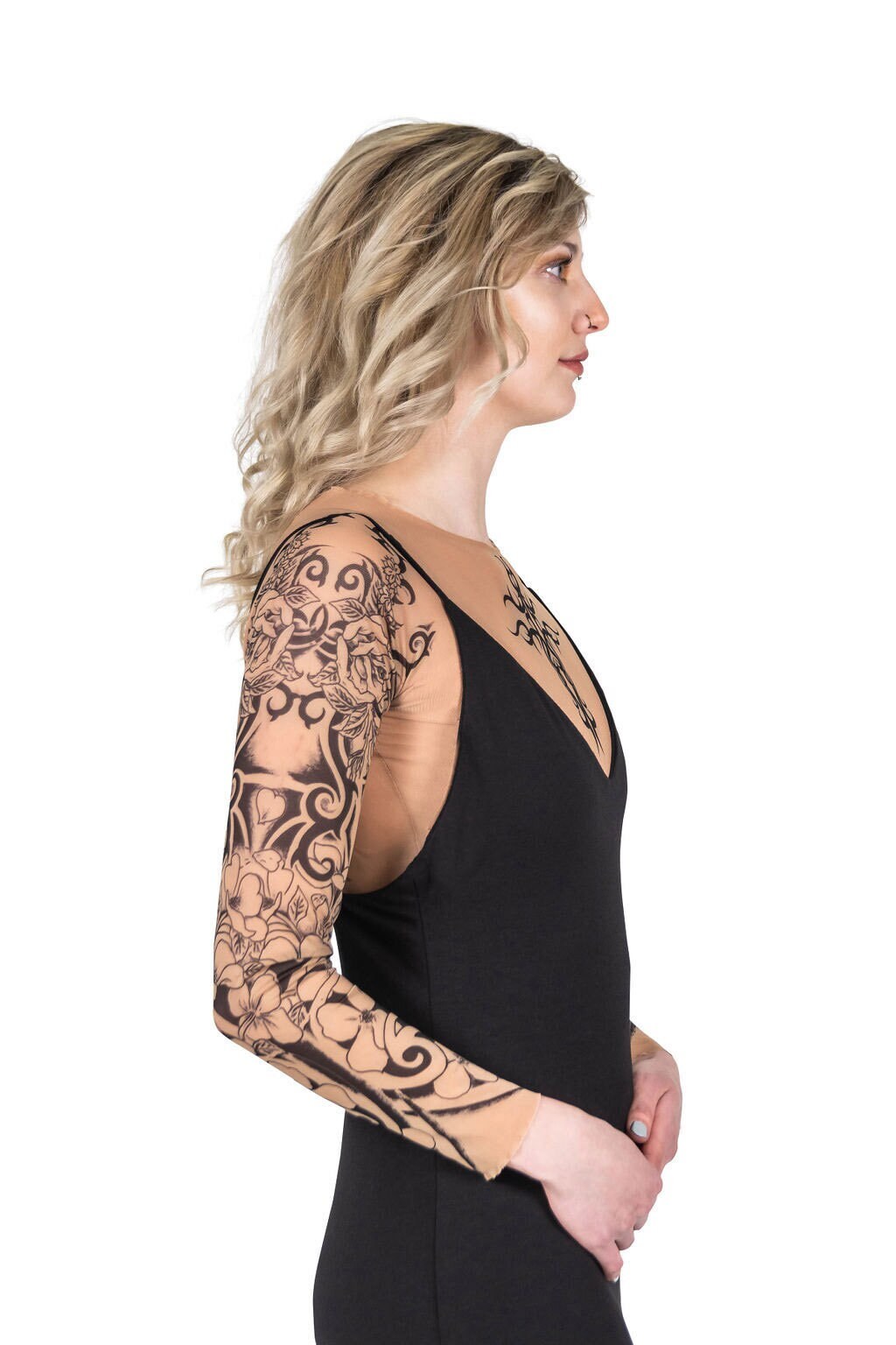 Flamenco Pure Faith Rose Tribal Cross Mesh Tattoo Shirt