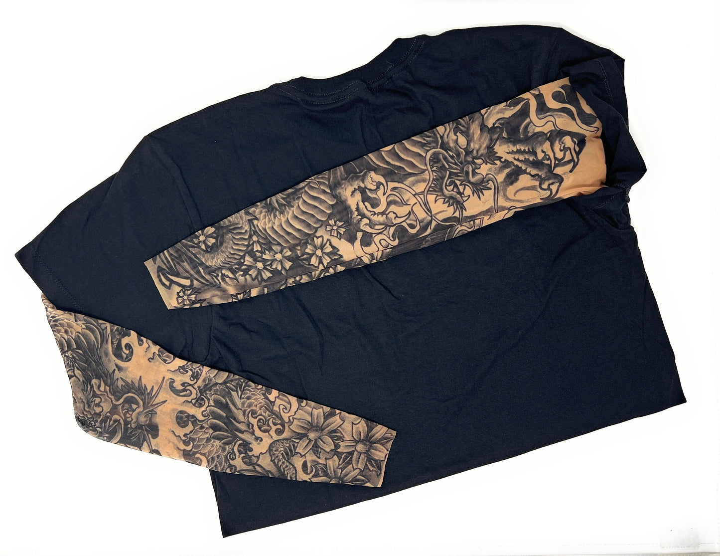 Men's Dragon Blackwork Shirt with Tattoo Sleeves, Black