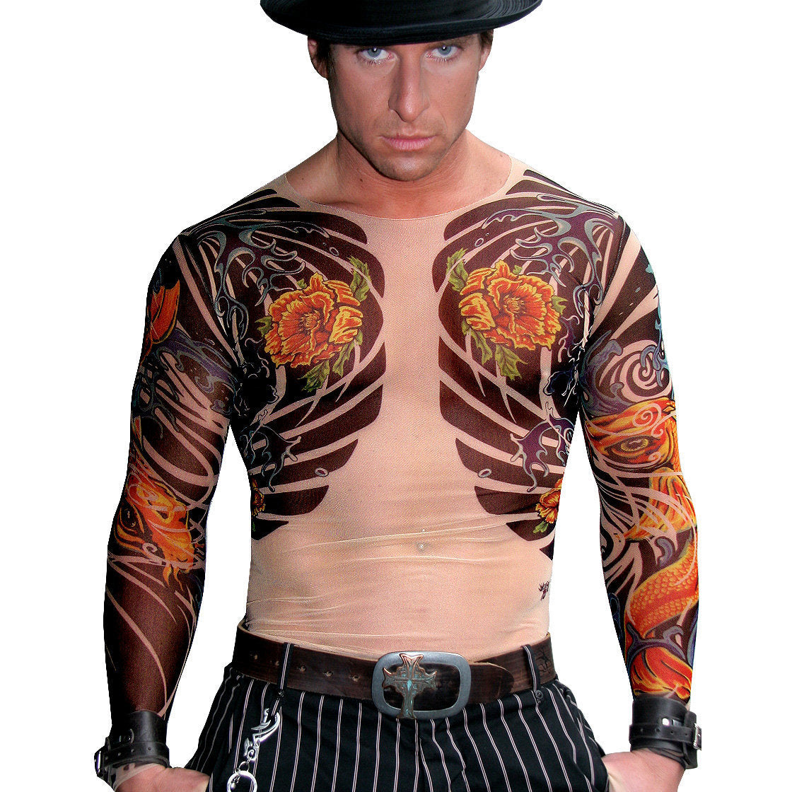 Men's Dragon Koi Irezumi Japanese Style Mesh Tattoo Shirt