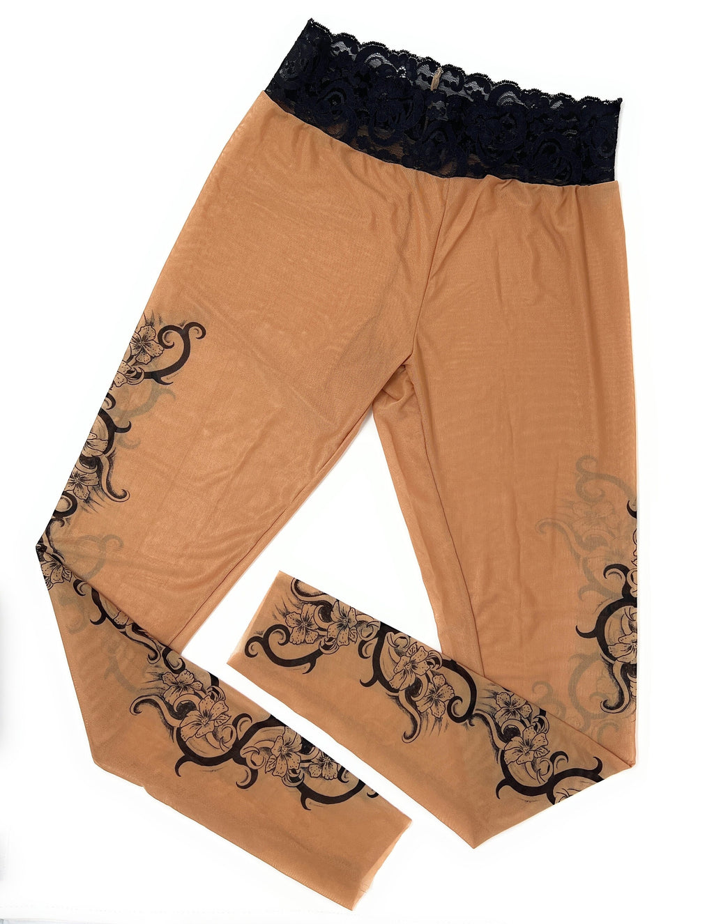 Black Lily Floral Tribal Art Tattoo Leggings