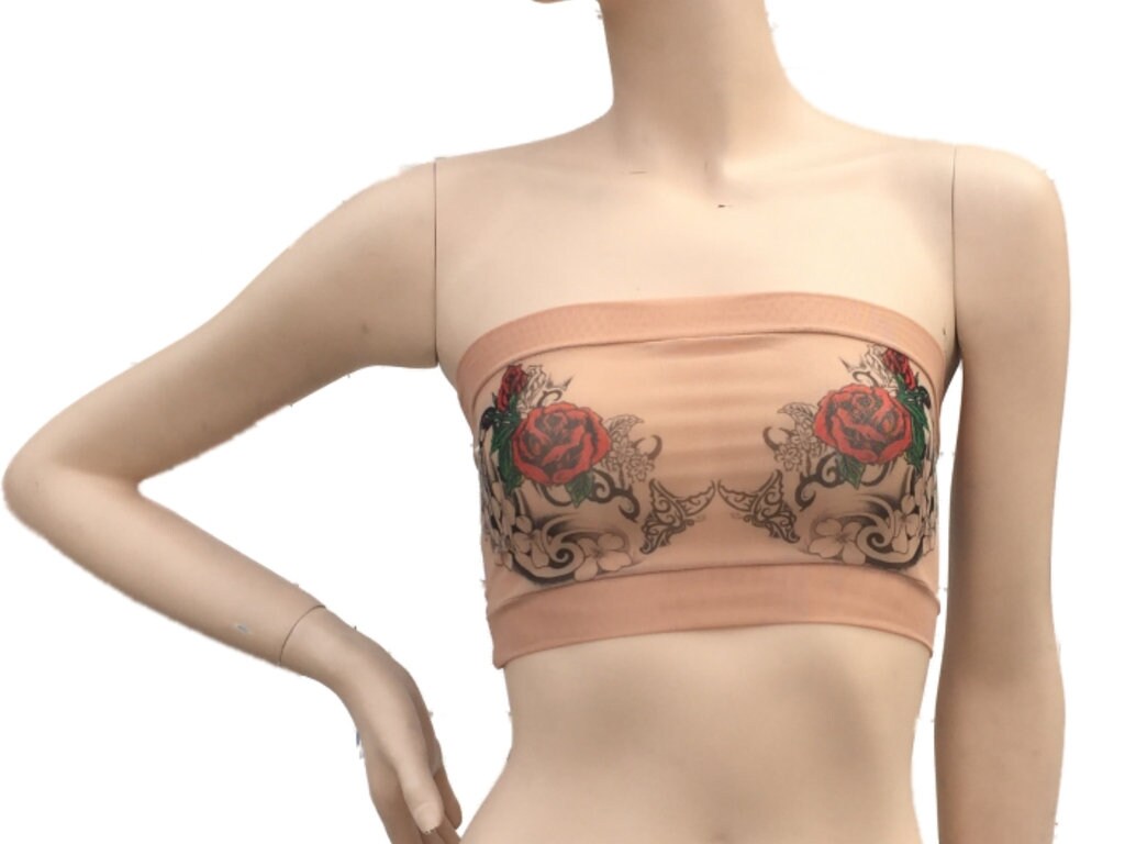 Flamenco Red Rose Tribal Tattoo Mesh Bandeau Top