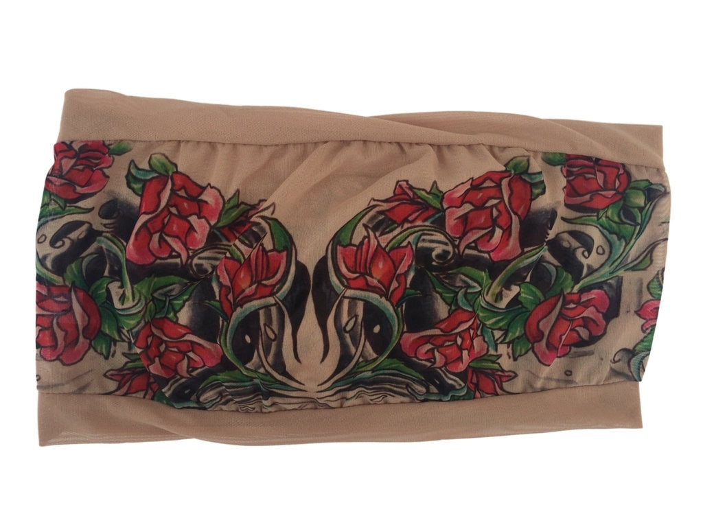 Sheishe Red Rose Tattoo Mesh Bandeau Bra