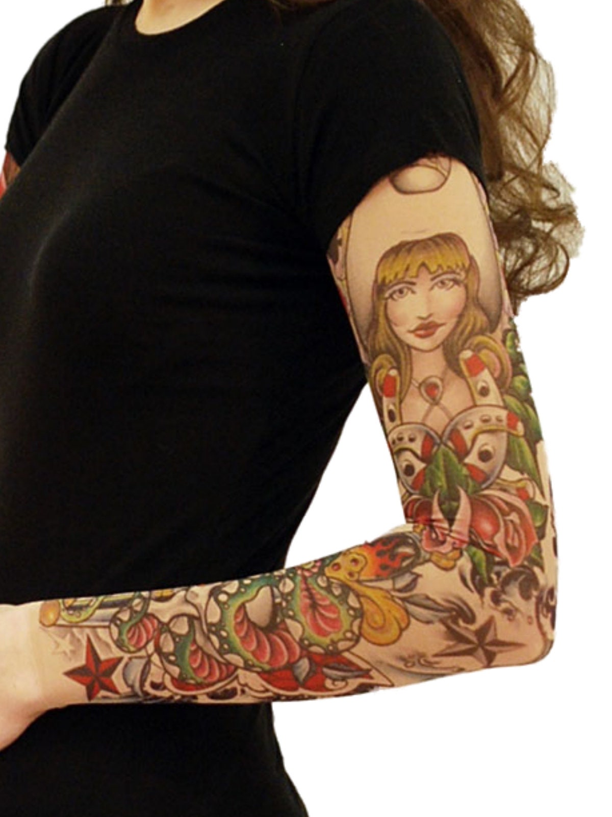 Cowgirl Gambler Horseshoe Poker Cobra Single Tattoo Sleeve