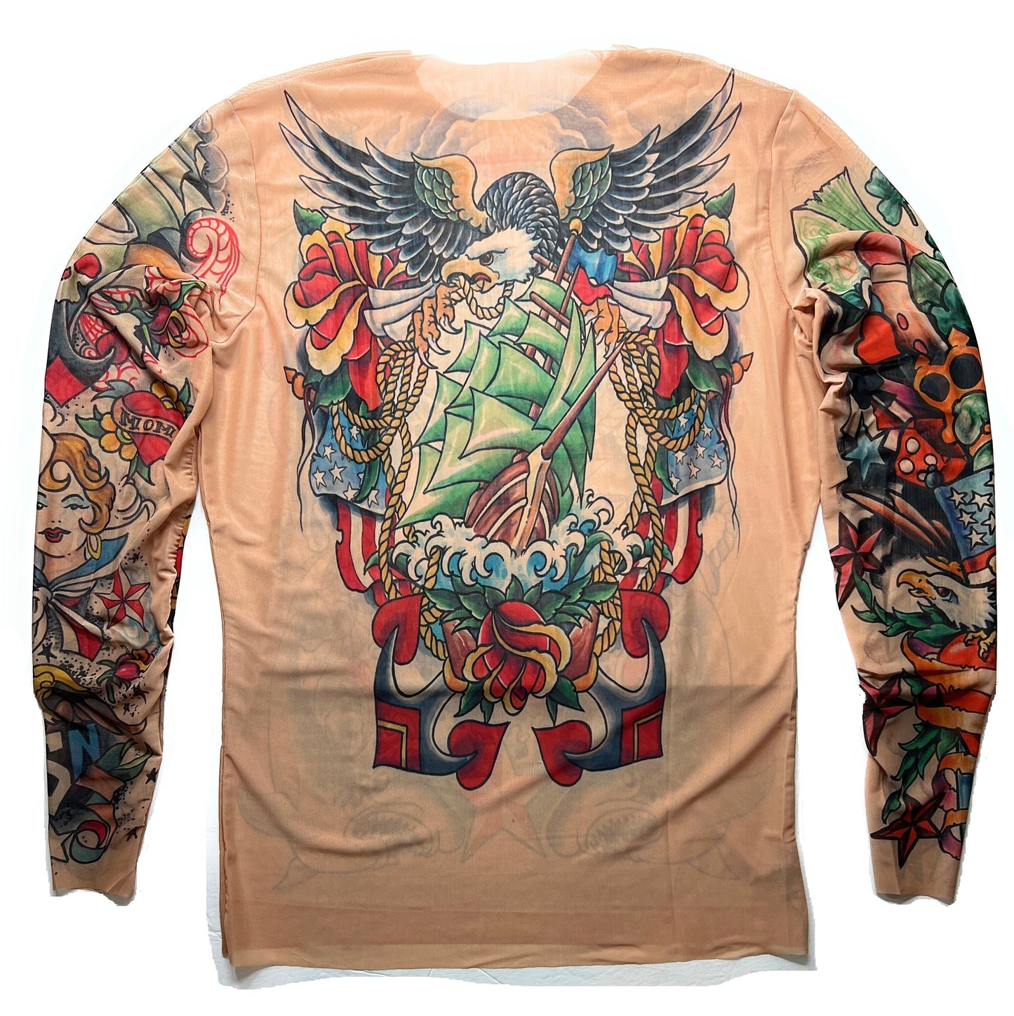 Men's Americana USA Flag Eagle Mesh Tattoo Shirt