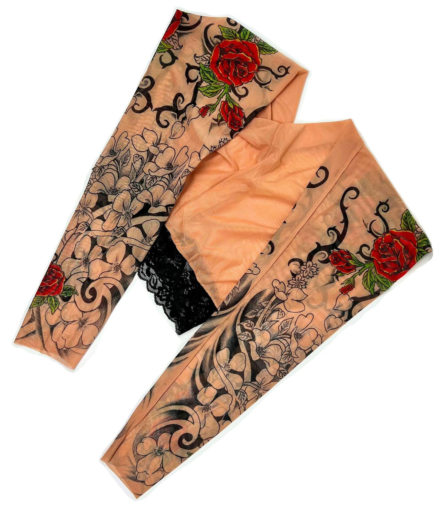 Flamenco Roses and Black Tribal Art Tattoo Leggings